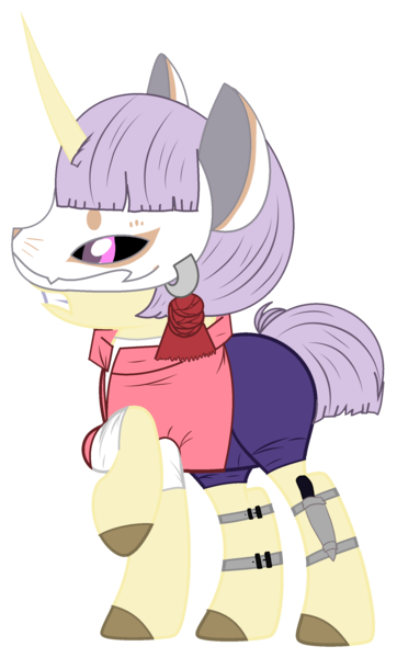 Size: 1658x2747 | Tagged: safe, artist:celestial-rue0w0, derpibooru import, oc, oc:miami edge, unofficial characters only, pony, unicorn, clothes, commission, female, gritted teeth, jacket, knife, leather jacket, mare, mask, raised hoof, shirt, shorts, simple background, solo, transparent background