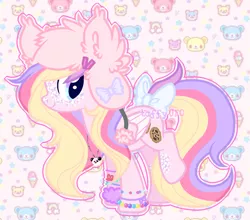 Size: 1675x1471 | Tagged: safe, artist:glittermunchie, derpibooru import, oc, oc:marshmallow creme, unofficial characters only, pegasus, pony, base used, bow, female, kidcore, mare, pegasus oc, smiling, solo, speedpaint available, tail bow, wings
