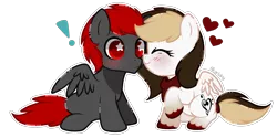 Size: 1758x879 | Tagged: safe, artist:hikariviny, derpibooru import, oc, unofficial characters only, pegasus, pony, blushing, boop, colt, eyes closed, female, filly, heart, male, oc x oc, pegasus oc, raised hoof, shipping, simple background, sitting, starry eyes, straight, surprised, transparent background, unshorn fetlocks, wide eyes, wingding eyes, wings