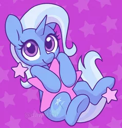 Size: 900x947 | Tagged: safe, artist:dawnfire, derpibooru import, trixie, pony, unicorn, cute, diatrixes, female, looking at you, mare, purple background, simple background, solo, stars, tangible heavenly object