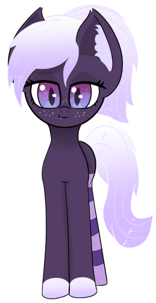 Size: 1024x1980 | Tagged: safe, artist:windy-pony, derpibooru import, oc, oc:proxi, unofficial characters only, bat pony, pony, bat pony oc, bat wings, clothes, cute, ear fluff, fangs, female, freckles, looking at you, mare, simple background, slit eyes, slit pupils, smug, socks, solo, striped socks, thigh highs, transparent background, wings