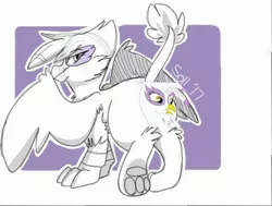 Size: 512x387 | Tagged: safe, artist:cheesewheel, derpibooru import, gilda, gryphon, butt, buttface, censored, female, looking at you, looking back, looking back at you, paws, raised tail, solo, tail, underpaw, wat