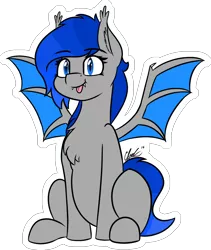 Size: 1232x1457 | Tagged: safe, artist:seafooddinner, derpibooru import, oc, unofficial characters only, bat pony, pony, :p, bat pony oc, bat wings, chest fluff, cute, female, looking at you, mare, simple background, sitting, solo, spread wings, sticker, tongue out, transparent background, wings