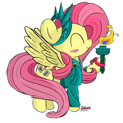 Size: 1450x1450 | Tagged: safe, artist:hisp, derpibooru import, fluttershy, pegasus, blushing, clothes, costume, cute, eyes closed, fire, long hair, png, simple background, solo, spread wings, statue of liberty, transparent background, united states, wings