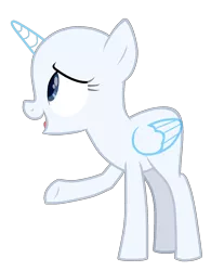 Size: 1200x1540 | Tagged: safe, artist:fluttersbases, derpibooru import, oc, unofficial characters only, alicorn, pony, alicorn oc, bald, base, eyelashes, horn, open mouth, raised hoof, simple background, solo, transparent background, underhoof, wings