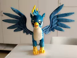 Size: 2048x1536 | Tagged: safe, artist:nekokevin, derpibooru import, gallus, gryphon, irl, lidded eyes, majestic, male, open mouth, photo, plushie, smiling, solo, spread wings, talons, teenager, wings