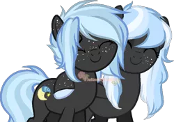 Size: 832x583 | Tagged: safe, artist:skulifuck, derpibooru import, oc, oc:high tide, oc:low tide, unofficial characters only, earth pony, pony, base used, colored hooves, duo, earth pony oc, eyes closed, female, freckles, mare, side hug, simple background, smiling, transparent background, twins