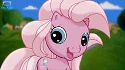 Size: 600x338 | Tagged: safe, derpibooru import, pinkie pie (g3), earth pony, pony, animated, commercial, cute, female, frame by frame, g3 diapinkes, g3.5, gif, looking at you, mare, one eye closed, sky kids, smiling at you, wink