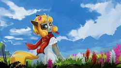 Size: 1920x1080 | Tagged: safe, artist:hierozaki, artist:isagat7, derpibooru import, oc, oc:syl, unofficial characters only, pony, unicorn, field, flower, scenery, solo