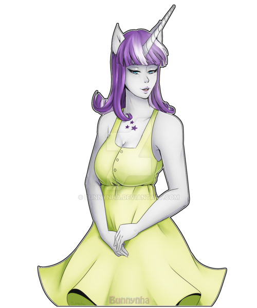 Size: 1024x1229 | Tagged: artist:bunnynha, clothes, derpibooru import, deviantart watermark, dress, horn, horned humanization, human, humanized, obtrusive watermark, pony coloring, pony ears, safe, simple background, solo, transparent background, twilight velvet, watermark