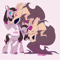 Size: 4000x4000 | Tagged: safe, artist:waackery, derpibooru import, fhtng th§ ¿nsp§kbl, oleander (tfh), classical unicorn, demon, unicorn, them's fightin' herds, cloven hooves, community related, crying, duo, female, fredeander, leonine tail, male, mare, shipping, simple background, skull, unshorn fetlocks