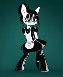 Size: 1088x1324 | Tagged: suggestive, artist:moonatik, derpibooru import, oc, oc:culpa, unofficial characters only, semi-anthro, unicorn, art trade, clothes, face mask, female, latex, latex socks, maid, socks, solo, surgical mask