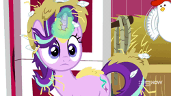 Size: 1280x720 | Tagged: safe, derpibooru import, screencap, starlight glimmer, bird, chicken, pony, unicorn, harvesting memories, spoiler:harvesting memories, spoiler:mlp friendship is forever, animated, blushing, cute, dhx is trying to murder us, female, gif, glimmerbetes, looking at you, mare, solo