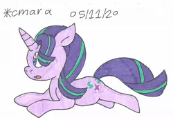 Size: 1053x745 | Tagged: safe, artist:cmara, derpibooru import, starlight glimmer, pony, unicorn, female, lying down, mare, solo, traditional art