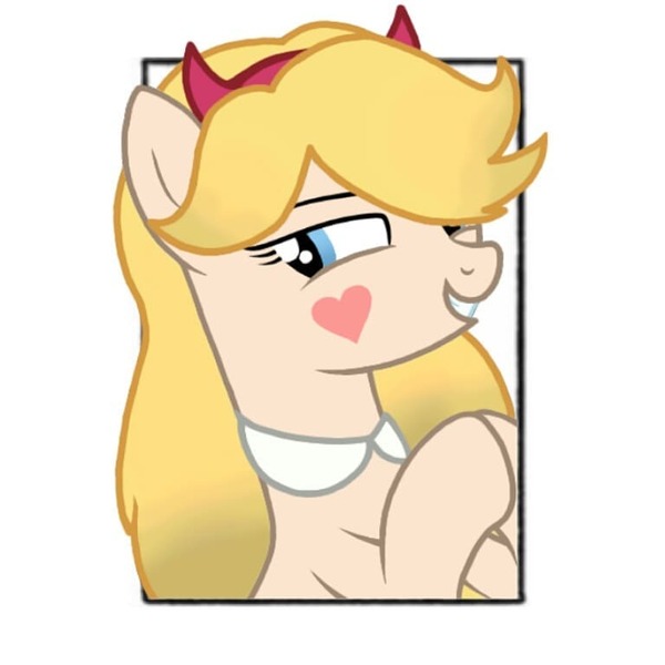 Size: 768x768 | Tagged: safe, alternate version, artist:emeriss96, derpibooru import, ponified, earth pony, pony, bust, choker, eyelashes, female, heart, mare, simple background, smiling, solo, star butterfly, star vs the forces of evil, tattoo, white background