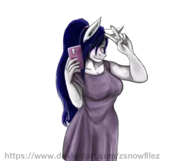 Size: 858x803 | Tagged: safe, artist:zsnowfilez, derpibooru import, oc, oc:belladonna nightshade, unofficial characters only, anthro, earth pony, anthro oc, clothes, dress, female, mare, peace sign, selfie, simple background, solo, transparent background