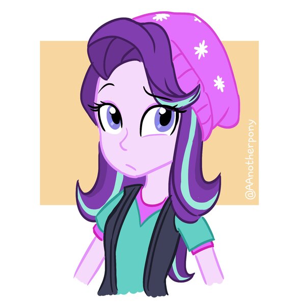 Size: 1628x1680 | Tagged: safe, artist:aanotherpony, derpibooru import, starlight glimmer, equestria girls, mirror magic, spoiler:eqg specials, beanie, confused, female, hat, looking at you, solo