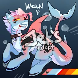 Size: 1400x1400 | Tagged: safe, artist:jekeita, derpibooru import, oc, unofficial characters only, original species, shark, shark pony, adoptable, blood, female, obtrusive watermark, smiling, watermark