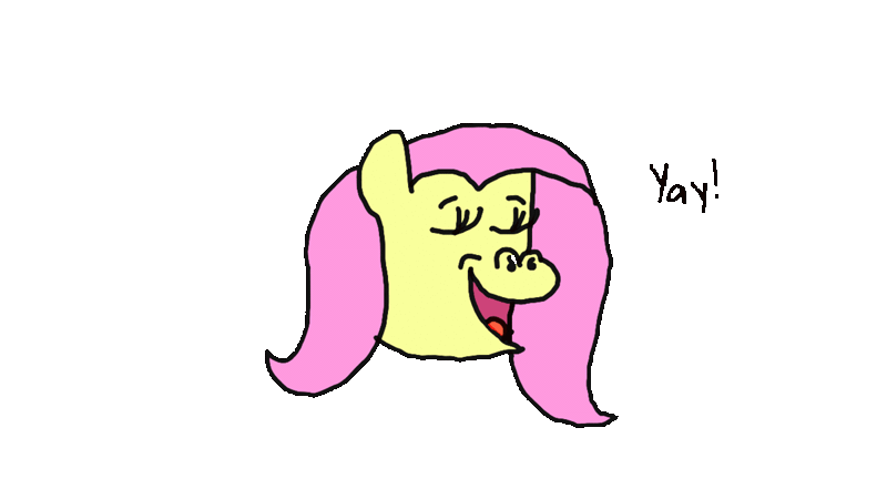 Size: 1200x675 | Tagged: safe, artist:whistle blossom, deleted from derpibooru, derpibooru import, fluttershy, pegasus, pony, sonic rainboom (episode), animated, autodesk sketchbook, bust, cute, dialogue, eyes closed, female, frame by frame, gif, head only, mare, open mouth, shyabetes, simple background, smiling, solo, squigglevision, transparent background, yay