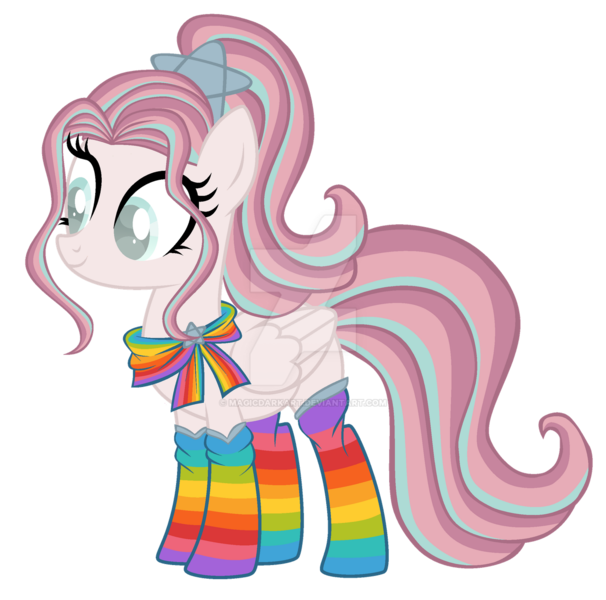 Size: 1280x1268 | Tagged: safe, artist:magicdarkart, derpibooru import, oc, pegasus, pony, clothes, deviantart watermark, female, mare, obtrusive watermark, rainbow socks, simple background, socks, solo, striped socks, transparent background, watermark