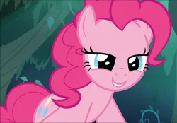 Size: 1350x939 | Tagged: cropped, cute, derpibooru import, diapinkes, lidded eyes, pinkie pie, safe, screencap, smiling, smirk, solo, the mean 6