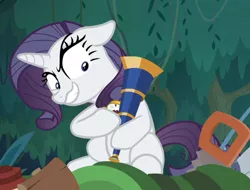 Size: 970x736 | Tagged: clone, compass, crazy face, cropped, derpibooru import, faic, floppy ears, greedity, mean rarity, rarity, safe, screencap, solo, telescope, the mean 6
