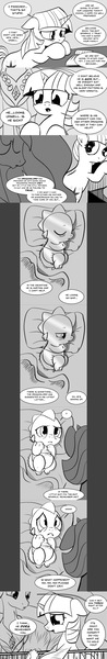 Size: 960x5851 | Tagged: safe, artist:mamatwilightsparkle, derpibooru import, princess celestia, spike, twilight sparkle, dragon, pony, unicorn, baby, baby spike, comic, crying, dialogue, diaper, female, filly, filly twilight sparkle, flashback, mama twilight, mama twilight sparkle, monochrome, realization, sleeping, stressed, thought bubble, tumblr, younger