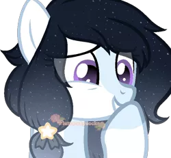 Size: 668x618 | Tagged: safe, artist:skulifuck, derpibooru import, oc, unofficial characters only, earth pony, pony, base used, bust, colored hooves, earth pony oc, ethereal mane, eye clipping through hair, noblewoman's laugh, simple background, smiling, starry mane, transparent background