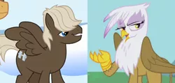 Size: 944x450 | Tagged: cropped, derpibooru import, dumbbell, female, gilda, gildabell, griffon the brush off, male, safe, screencap, shipping, shipping domino, sonic rainboom (episode), straight