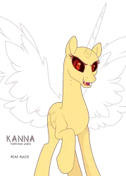 Size: 1140x1592 | Tagged: safe, artist:teepew, derpibooru import, oc, unofficial characters only, alicorn, pony, alicorn oc, bald, base, eyelashes, fangs, horn, open mouth, raised hoof, simple background, solo, tall alicorn, transparent background, wings