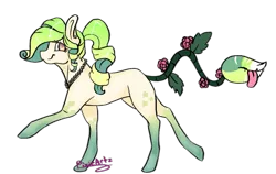 Size: 1093x689 | Tagged: safe, artist:pixieartz, derpibooru import, oc, unofficial characters only, monster pony, original species, piranha plant pony, plant pony, :p, augmented tail, ear piercing, female, flower, jewelry, necklace, pearl necklace, piercing, plant, raised hoof, rose, signature, simple background, smiling, socks (coat marking), tongue out, transparent background