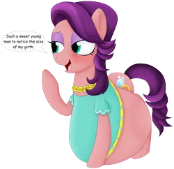 Size: 2172x2102 | Tagged: artist:girlsvoreboys, blushing, derpibooru import, dialogue, grin, lidded eyes, open mouth, safe, same size vore, simple background, smiling, spoiled rich, stomach bulges, transparent background, vore