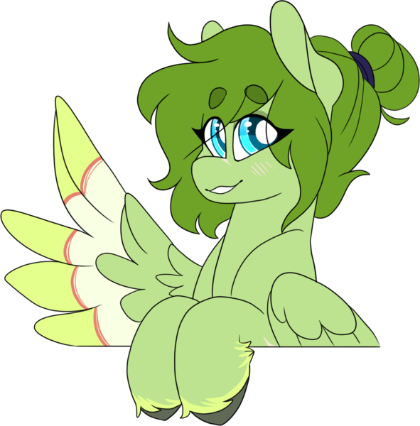 Size: 1209x1228 | Tagged: artist:liefsong, beanbrows, blushing, colored wings, derpibooru import, eyebrows, hair bun, looking at you, multicolored wings, oc, oc:lief, pegasus, safe, simple background, smiling, solo, transparent background, unofficial characters only, unshorn fetlocks, wings