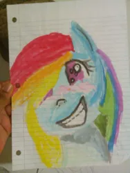 Size: 1920x2560 | Tagged: safe, artist:raven15456, derpibooru import, rainbow dash, pegasus, pony, bust, female, grin, irl, lined paper, mare, photo, smiling, solo, traditional art