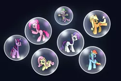 Size: 3072x2048 | Tagged: alicorn, applejack, artist:platinumdrop, bubble, derpibooru import, dragon, fluttershy, mane seven, mane six, pinkie pie, rainbow dash, rarity, request, safe, spike, twilight sparkle, twilight sparkle (alicorn), winged spike