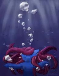 Size: 2312x3000 | Tagged: artist:nightthemadqueen, bubble, derpibooru import, male, oc, oc:squilius, original species, safe, tentacle pony, tentacles, underwater