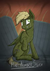 Size: 2480x3508 | Tagged: safe, artist:kozachokzrotom, derpibooru import, oc, oc:murky, unofficial characters only, pegasus, pony, fallout equestria, fallout equestria: murky number seven, crying, fanfic art, fillydelphia, male, solo, stallion