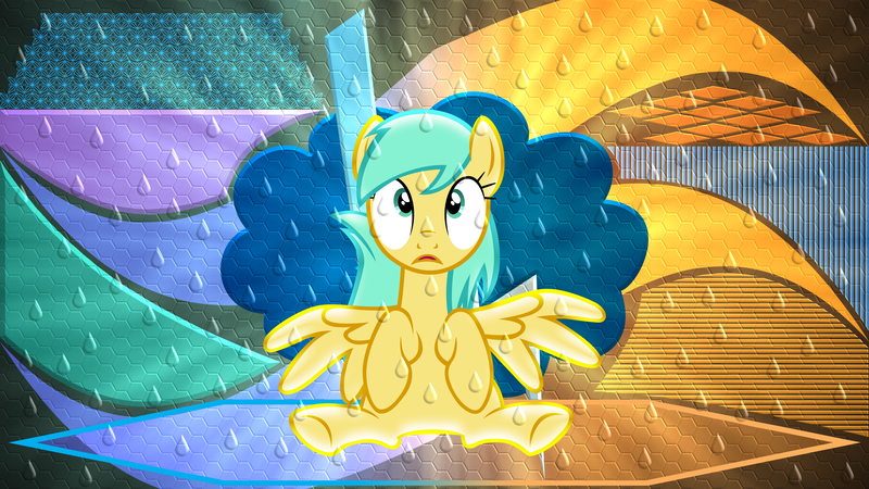 Size: 5120x2880 | Tagged: safe, artist:laszlvfx, artist:tardifice, derpibooru import, edit, sunshower raindrops, pegasus, pony, abstract background, absurd resolution, confused, cute, desktop background, female, high res, looking at you, mare, rain, shocked, shocked expression, sitting, solo, spread wings, wallpaper, wallpaper edit, water drops, wings