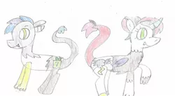 Size: 1538x840 | Tagged: artist:ptitemouette, derpibooru import, hybrid, interspecies offspring, oc, oc:frenzy, oc:modesty, offspring, parent:discord, parent:rarity, parents:raricord, safe