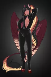 Size: 2152x3266 | Tagged: suggestive, artist:blackblood-queen, derpibooru import, oc, oc:daniel dasher, unofficial characters only, anthro, dracony, dragon, hybrid, pony, unguligrade anthro, anthro oc, crossdressing, crotch bulge, digital art, hair over one eye, male, solo, solo male