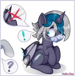Size: 2948x2997 | Tagged: safe, artist:vinika-chan, derpibooru import, oc, oc:elizabat stormfeather, unofficial characters only, alicorn, bat pony, bat pony alicorn, pony, alicorn oc, bat pony oc, bat wings, butt, commission, coronavirus, covid-19, exclamation point, female, half-face respirator, horn, mare, mask, plot, ppe, raised hoof, respirator, simple background, sitting, social distancing, solo, watermark, white background, wings, worried, ych result