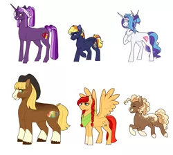 Size: 1117x1000 | Tagged: safe, artist:luniarctic, derpibooru import, oc, oc:apple cider, oc:crystal rose, oc:delilah dusk, oc:napolitano cake, oc:scarlet apple, oc:sky flash, unofficial characters only, bald face, cowboy hat, female, freckles, hat, height difference, jewelry, male, mare, neckerchief, necklace, next generation, offspring, parent:applejack, parent:big macintosh, parent:cheese sandwich, parent:fancypants, parent:fluttershy, parent:king sombra, parent:pinkie pie, parent:quibble pants, parent:rainbow dash, parent:rarity, parent:troubleshoes clyde, parent:twilight sparkle, parents:cheesepie, parents:fluttermac, parents:quibbledash, parents:raripants, parents:troublejack, parents:twibra, reference used, simple background, socks (coat marking), spread wings, stallion, style emulation, unshorn fetlocks, vector used, white background, wings