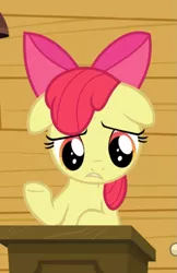 Size: 519x799 | Tagged: adorabloom, apple bloom, clubhouse, cropped, crusaders clubhouse, cute, derpibooru import, floppy ears, on your marks, sad, sadorable, safe, screencap, solo