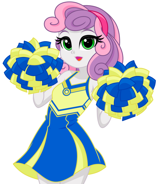 Size: 1124x1312 | Tagged: safe, artist:rosemile mulberry, derpibooru import, sweetie belle, equestria girls, cheerleader, cheerleader outfit, clothes, cute, diasweetes, female, looking at you, open mouth, pom pom, skirt, solo