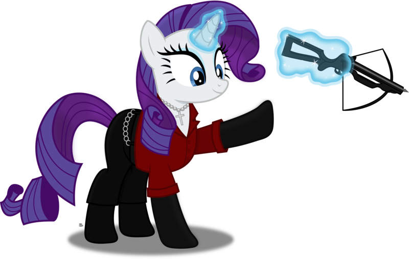 Size: 4756x3013 | Tagged: safe, artist:anime-equestria, derpibooru import, rarity, unicorn, ada wong, arrow, belt, clothes, crossbow, crossover, gloves, horn, jewelry, levitation, long gloves, magic, necklace, resident evil, resident evil 6, simple background, solo, telekinesis, transparent background, vector, weapon