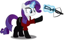 Size: 4756x3013 | Tagged: safe, artist:anime-equestria, derpibooru import, rarity, unicorn, ada wong, arrow, belt, clothes, crossbow, crossover, gloves, horn, jewelry, levitation, long gloves, magic, necklace, resident evil, resident evil 6, simple background, solo, telekinesis, transparent background, vector, weapon