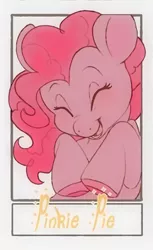 Size: 621x1018 | Tagged: safe, alternate version, artist:doekis, derpibooru import, pinkie pie, earth pony, pony, colored hooves, eyes closed, female, mare, open mouth, smiling, text