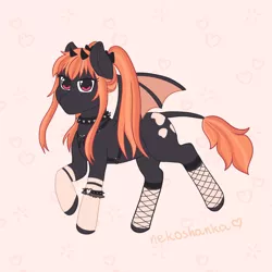 Size: 1000x1000 | Tagged: safe, artist:nekoshanka, derpibooru import, oc, oc:luci, bat pony, pony, bat pony oc, bat wings, black, bracelet, choker, cute, emo, female, fishnets, goth, harness, horns, leonine tail, ponytail, reference sheet, socks (coat marking), solo, spiked choker, spiked wristband, tack, wings, wristband