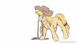 Size: 1600x901 | Tagged: safe, artist:icychamber, derpibooru import, applejack, earth pony, applejack's hat, cowboy hat, female, hat, lasso, mare, mouth hold, rope, signature, simple background, sketch, solo, white background