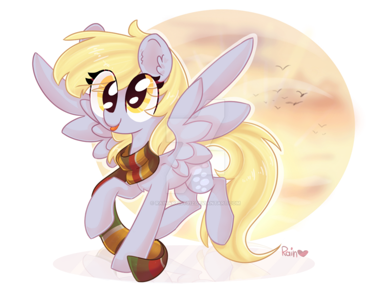 Size: 1024x768 | Tagged: safe, artist:rainartist312, derpibooru import, derpy hooves, pegasus, pony, :p, abstract background, clothes, cute, derpabetes, deviantart watermark, ear fluff, female, flying, implied doctor whooves, mare, obtrusive watermark, reflection, scarf, simple background, sky, solo, spread wings, tongue out, transparent background, watermark, wings